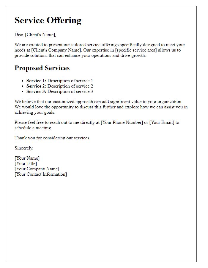 Letter template of tailored service offering