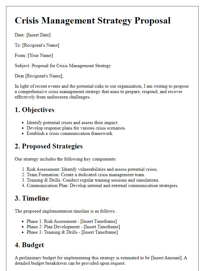 Letter template of crisis management strategy proposal