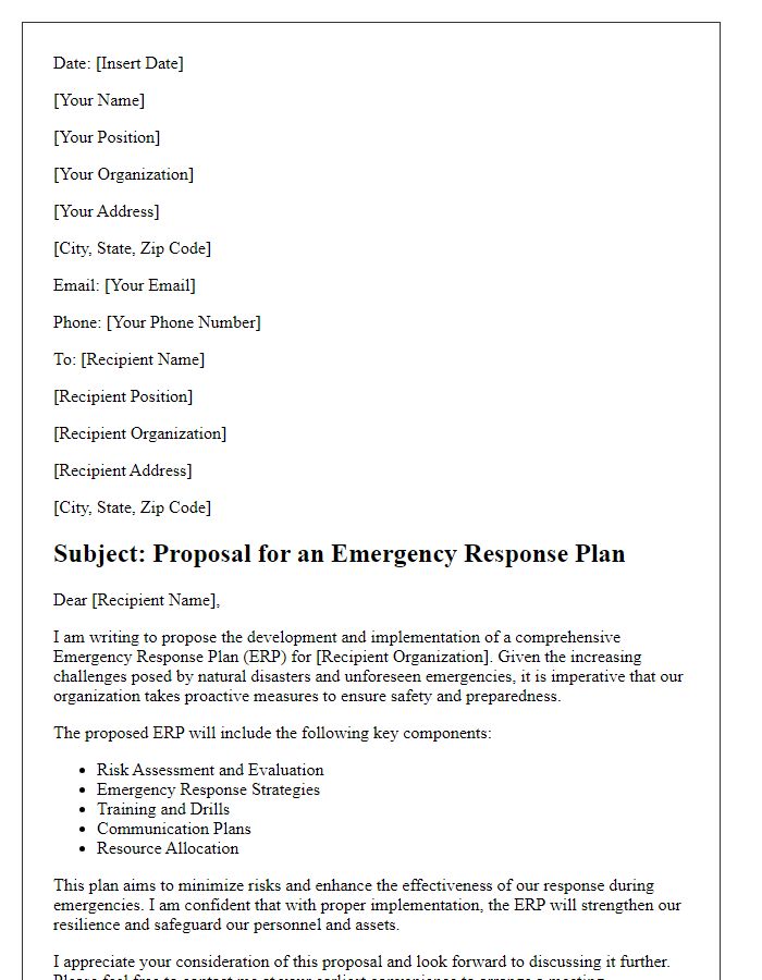 Letter template of emergency response plan proposal