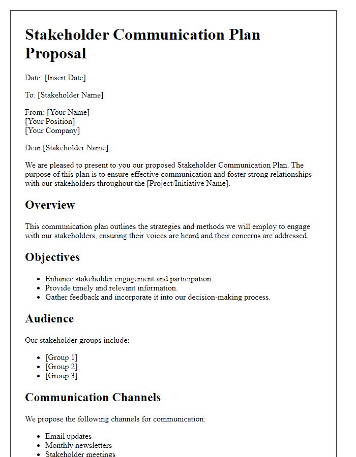 Letter template of stakeholder communication plan proposal