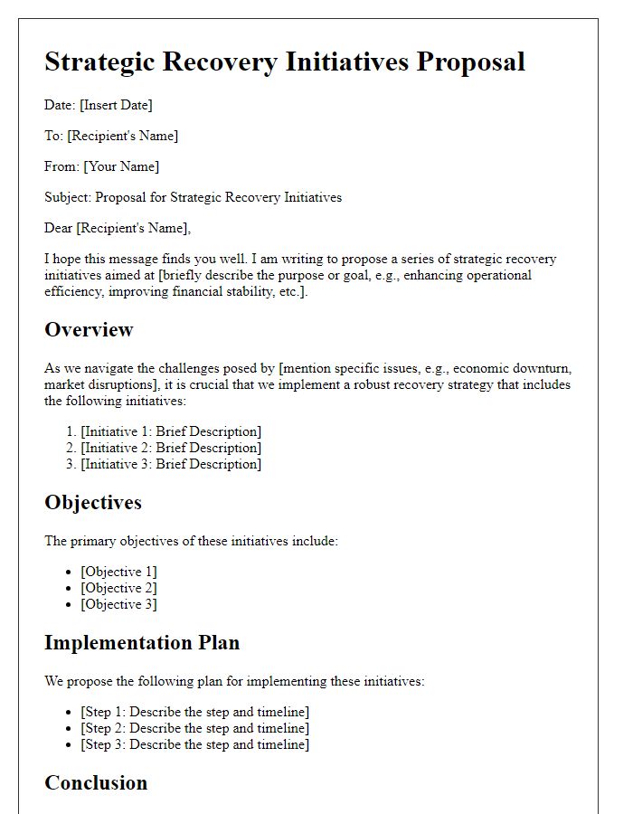 Letter template of strategic recovery initiatives proposal