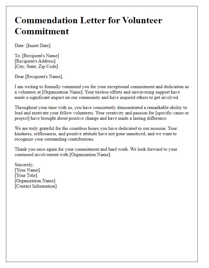 Letter template of commendation for volunteer commitment