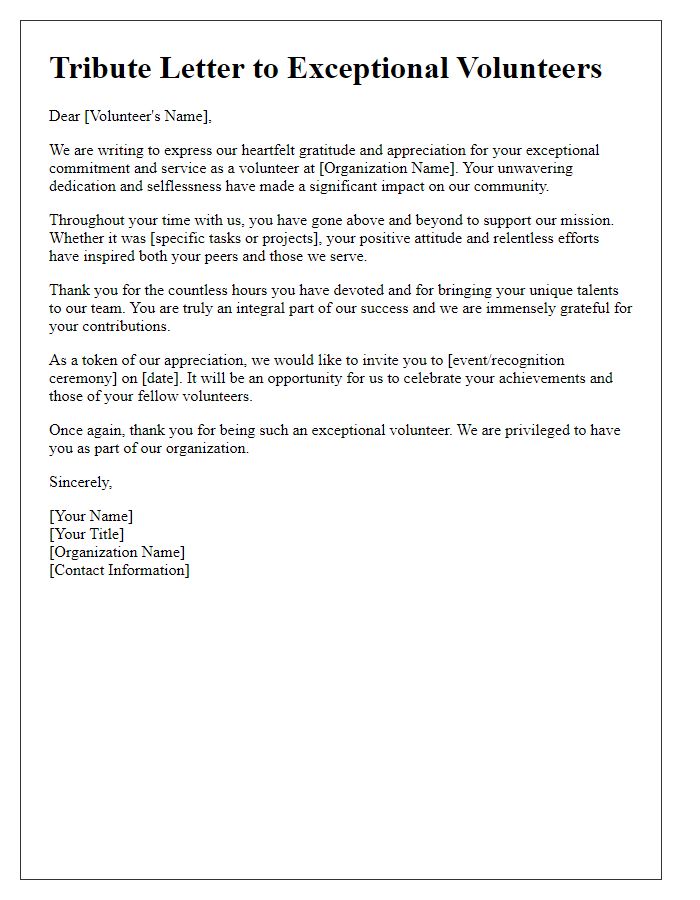 Letter template of tribute to exceptional volunteers