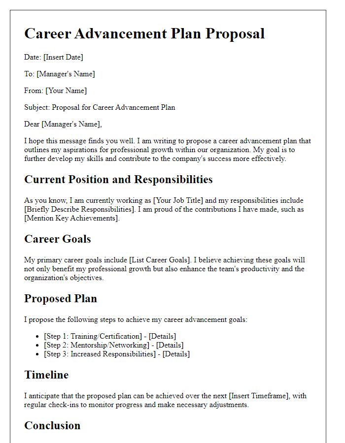 Letter template of career advancement plan proposal