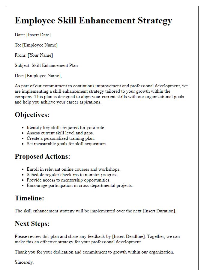 Letter template of employee skill enhancement strategy