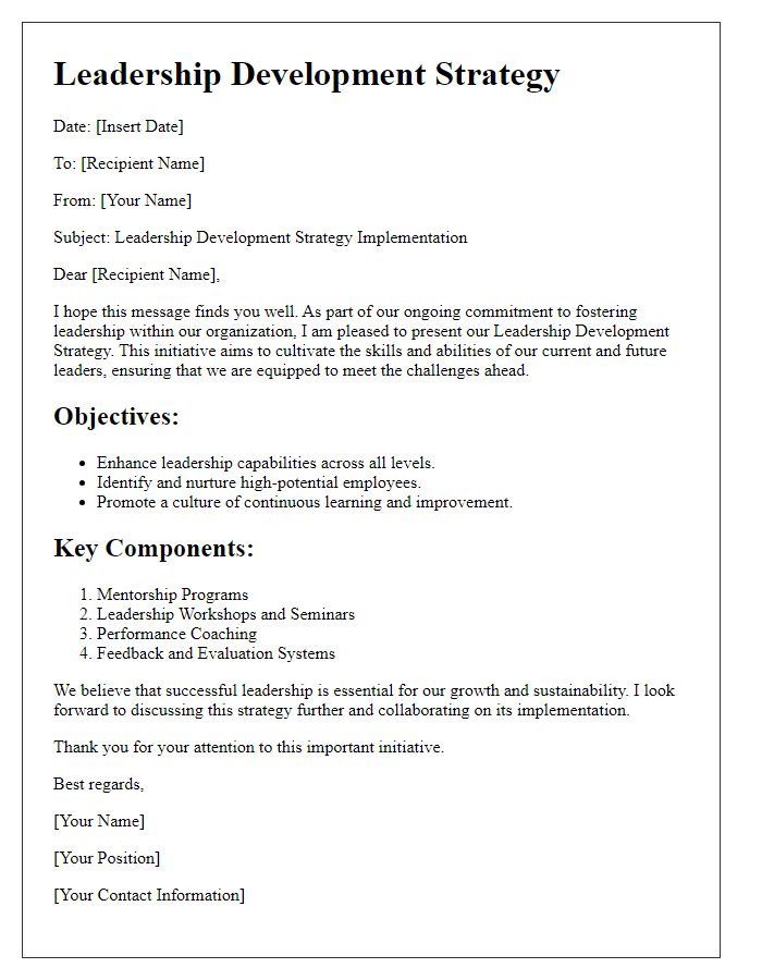 Letter template of leadership development strategy