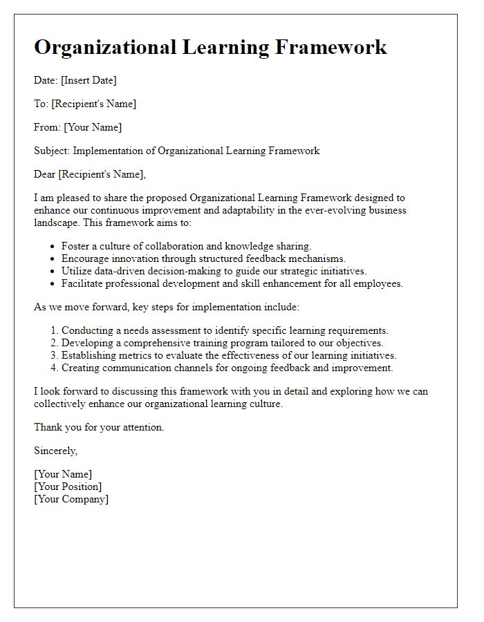 Letter template of organizational learning framework