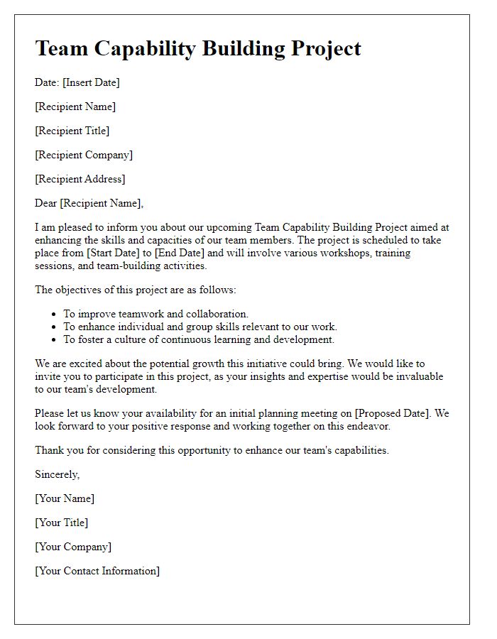 Letter template of team capability building project