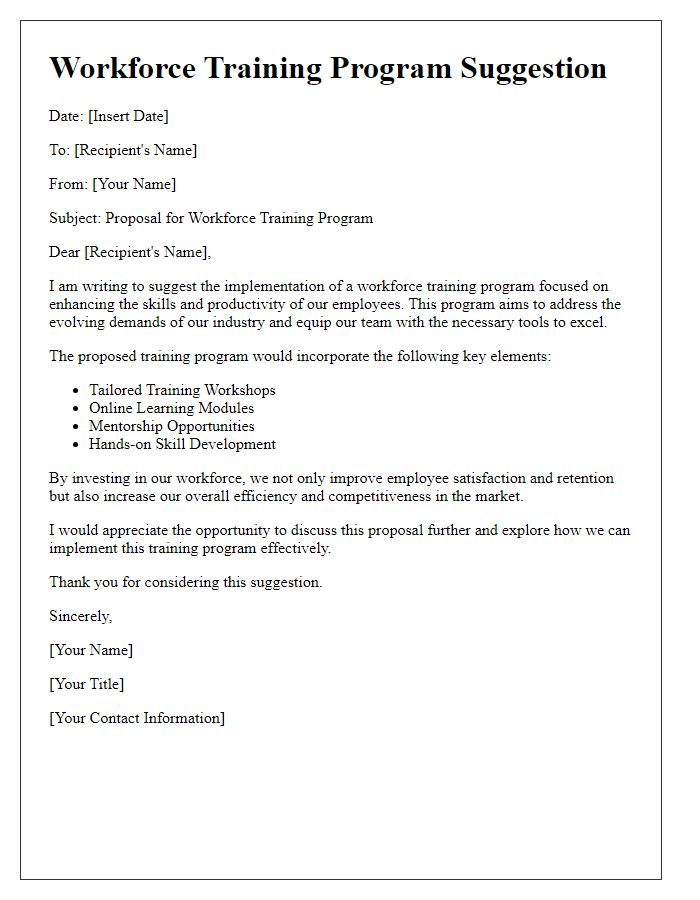 Letter template of workforce training program suggestion