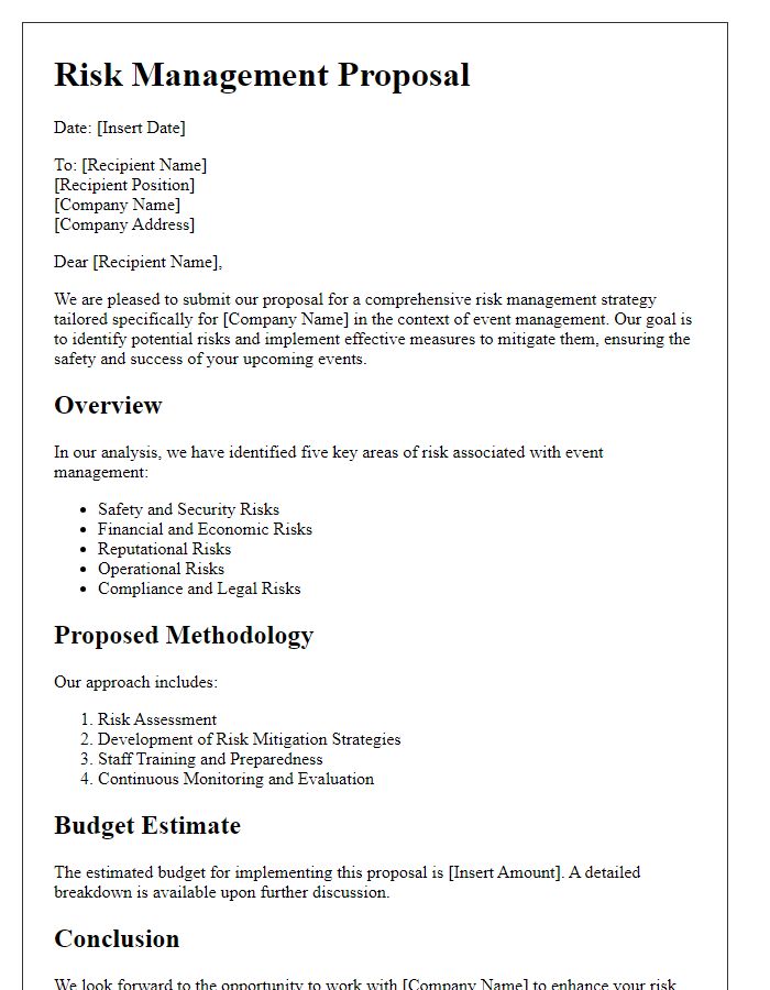 Letter template of a risk management proposal for event management companies.