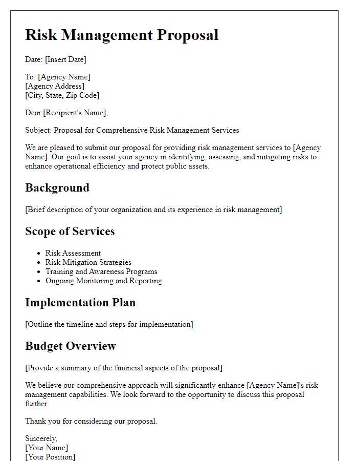 Letter template of a risk management proposal for government agencies.