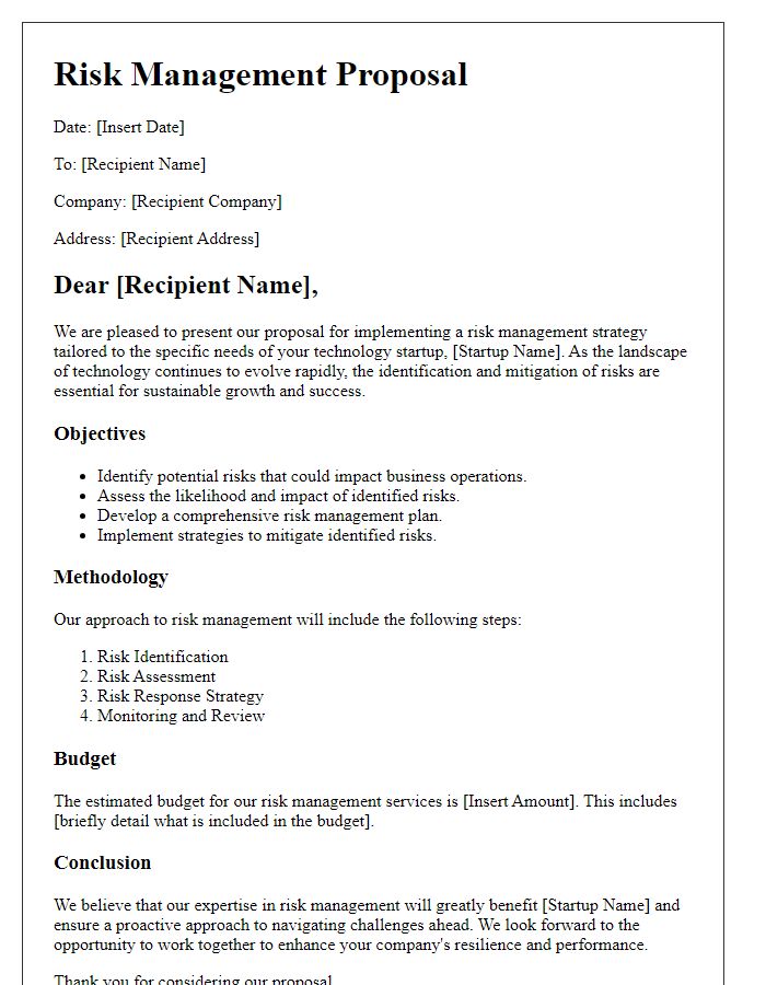 Letter template of a risk management proposal for technology startups.