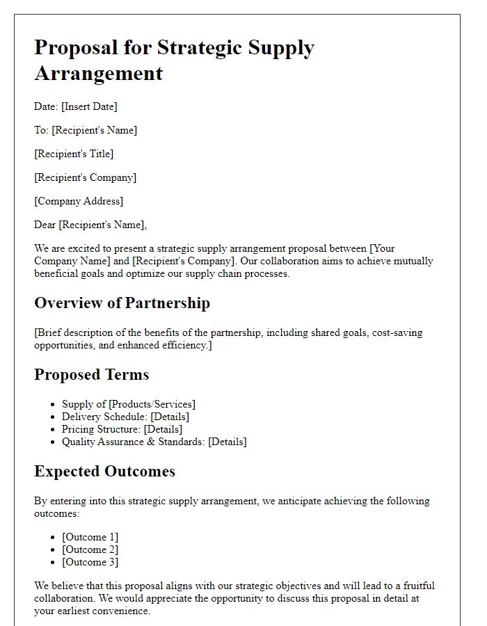 Letter template of strategic supply arrangement proposal