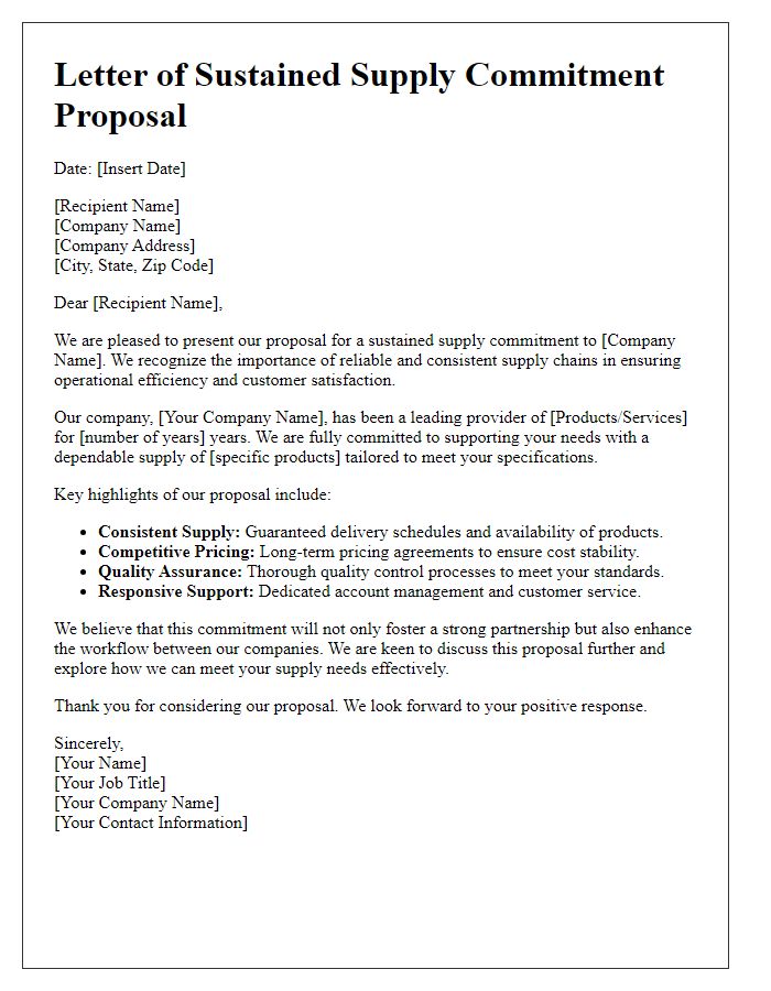 Letter template of sustained supply commitment proposal