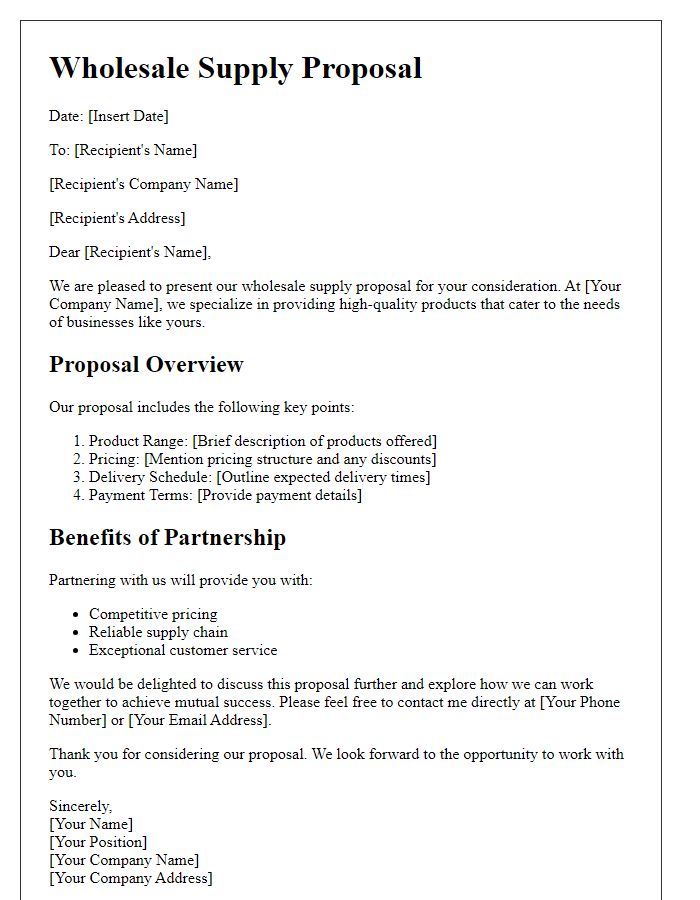 Letter template of wholesale supply proposal