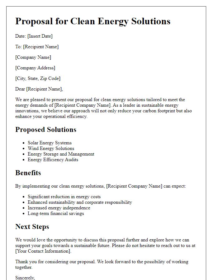 Letter template of clean energy solutions proposal