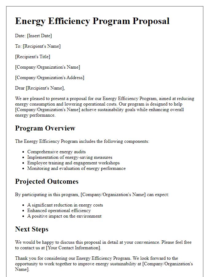 Letter template of energy efficiency program proposal