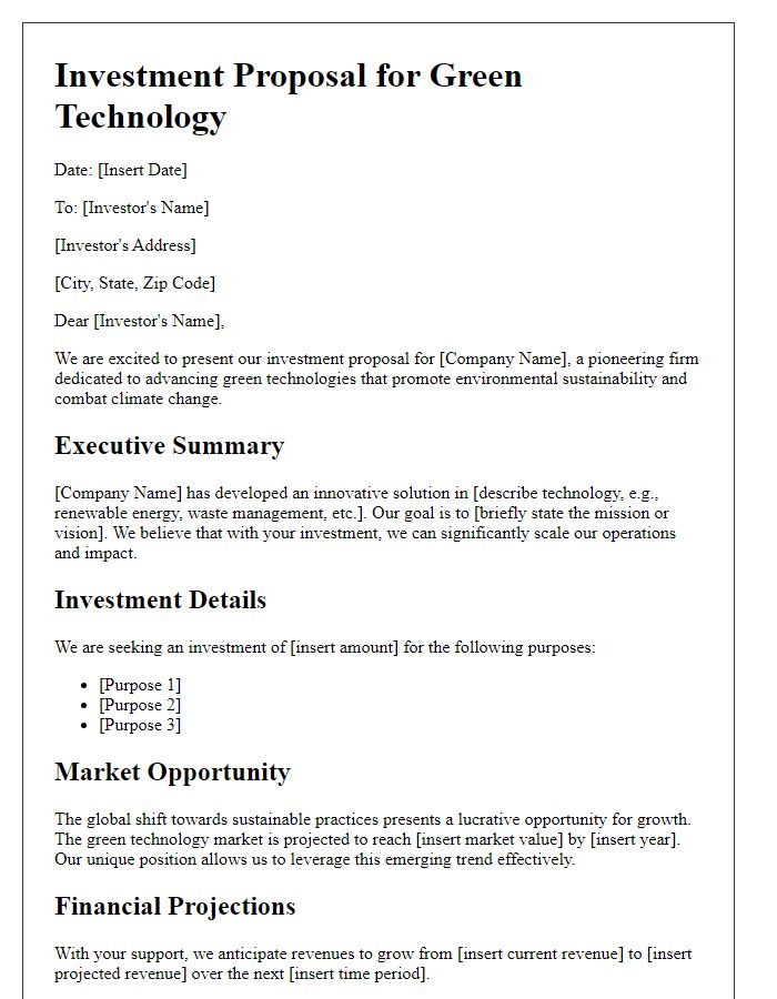 Letter template of green technology investment proposal