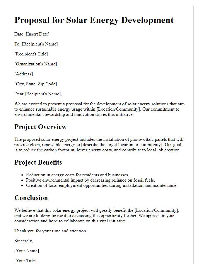 Letter template of solar energy development proposal