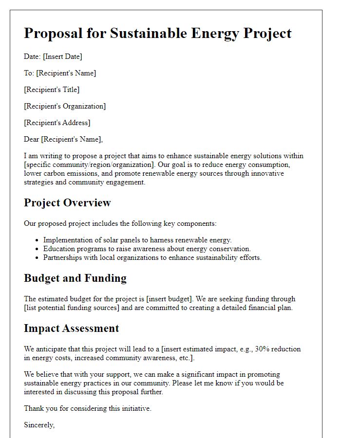 Letter template of sustainable energy project proposal