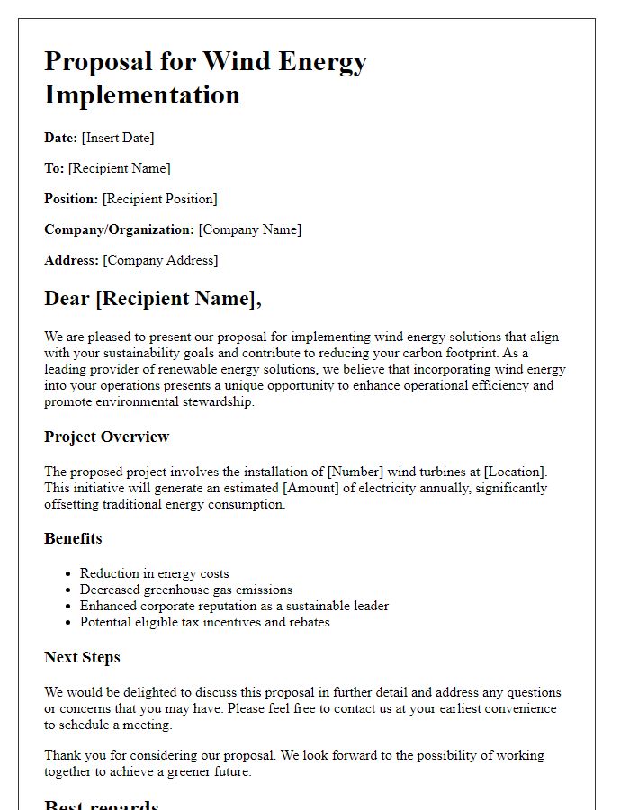 Letter template of wind energy implementation proposal