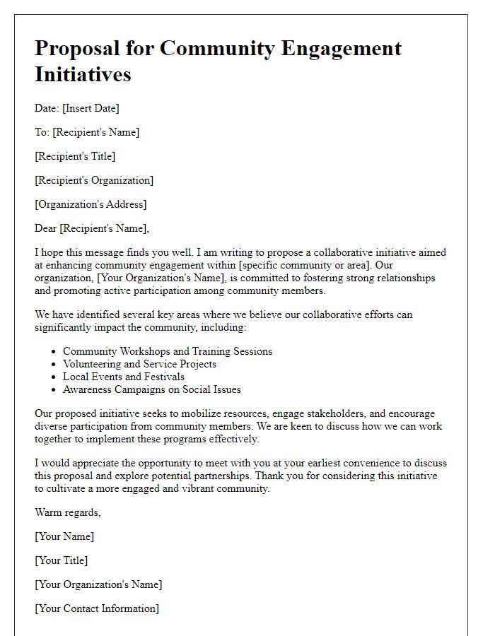 Letter template of PR proposal for community engagement initiatives.