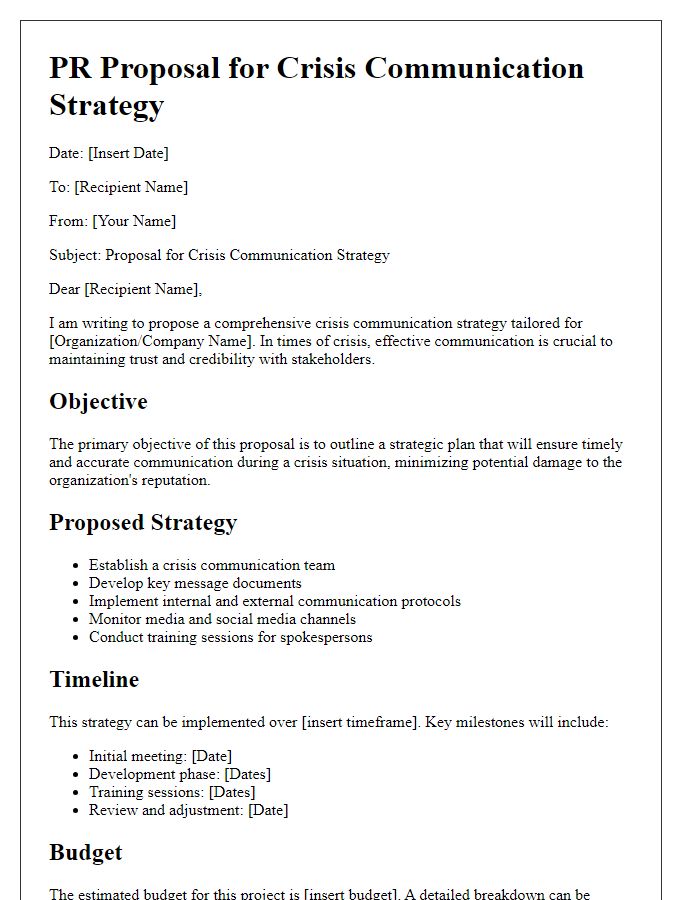 Letter template of PR proposal for crisis communication strategy.