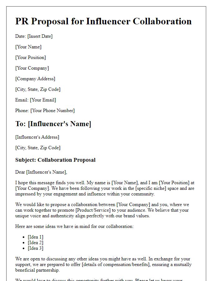 Letter template of PR proposal for influencer collaboration.