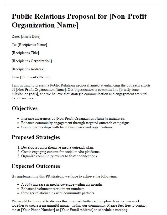 Letter template of PR proposal for non-profit organization outreach.