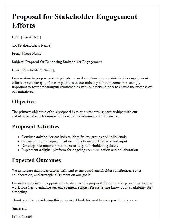 Letter template of PR proposal for stakeholder engagement efforts.