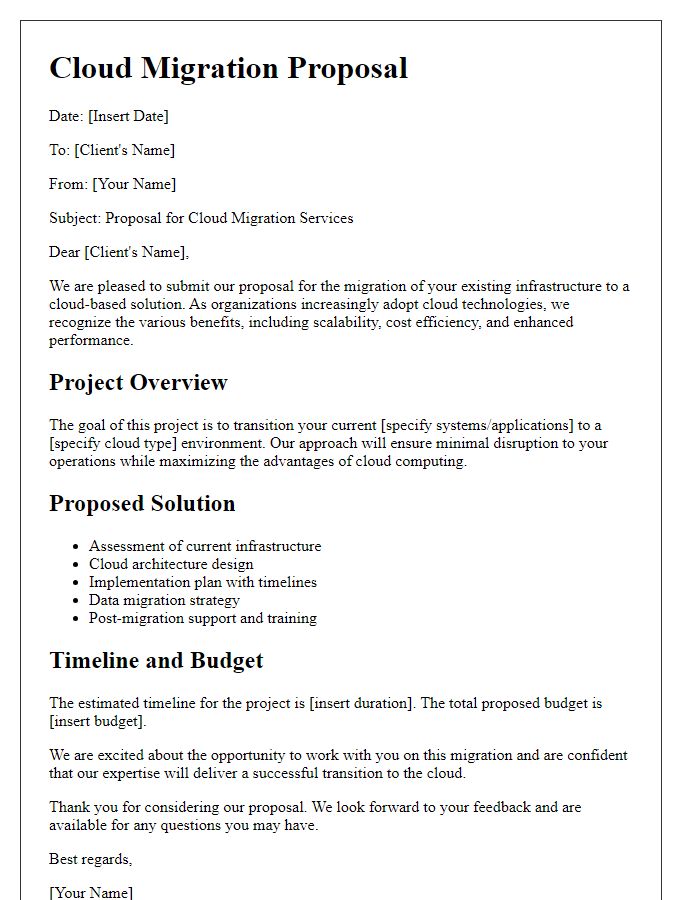 Letter template of cloud migration proposal