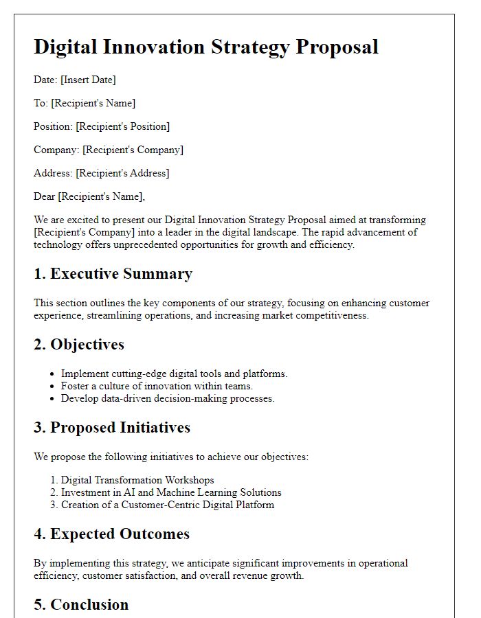 Letter template of digital innovation strategy proposal