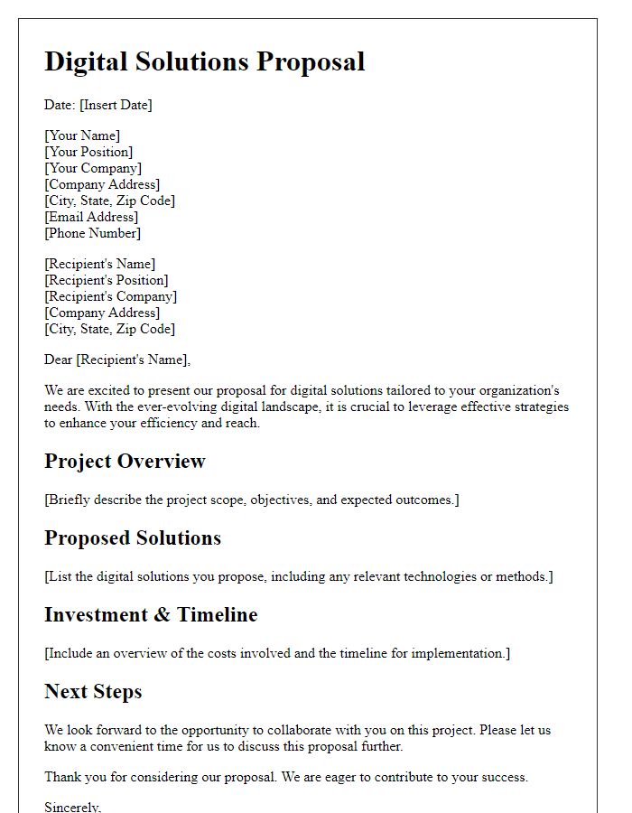 Letter template of digital solutions proposal