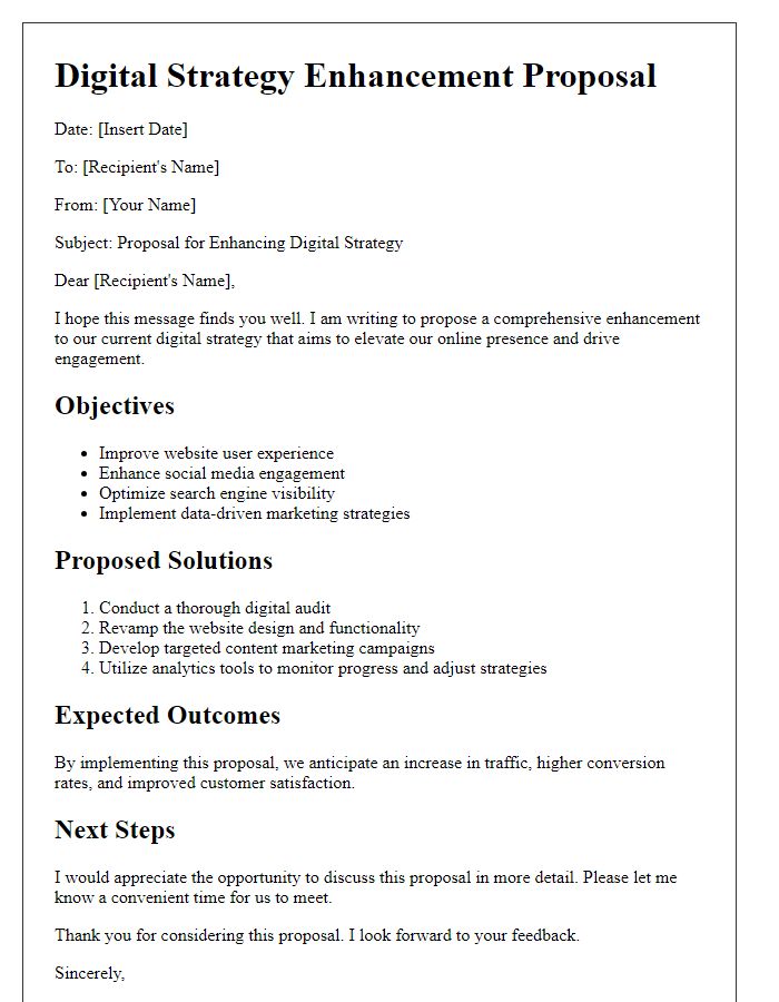 Letter template of digital strategy enhancement proposal