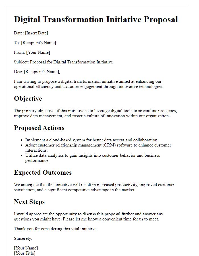 Letter template of digital transformation initiative proposal