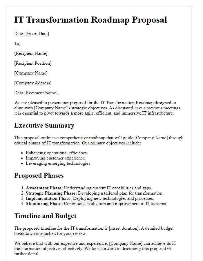 Letter template of IT transformation roadmap proposal