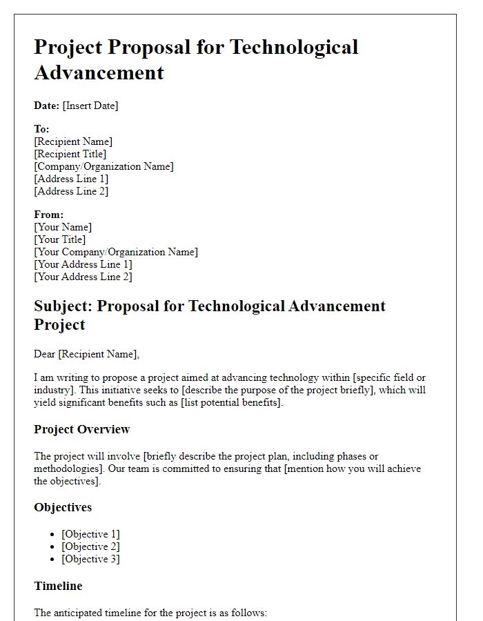 Letter template of technological advancement project proposal