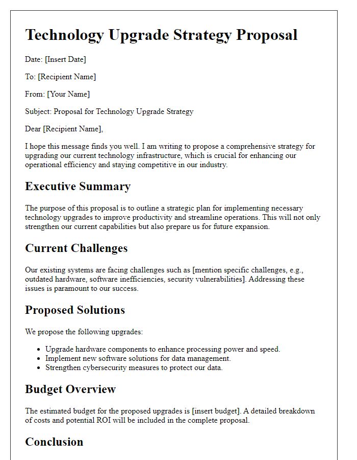 Letter template of technology upgrade strategy proposal