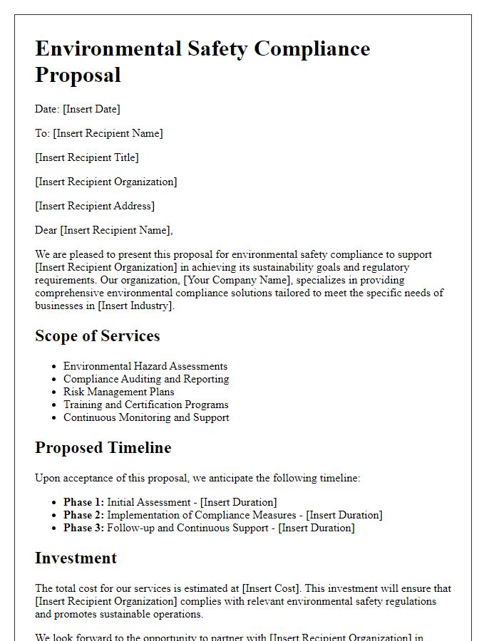 Letter template of environmental safety compliance proposal