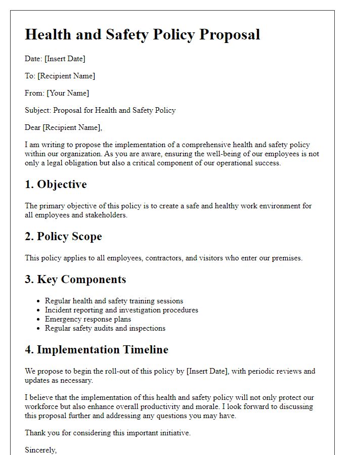 Letter template of health and safety policy proposal