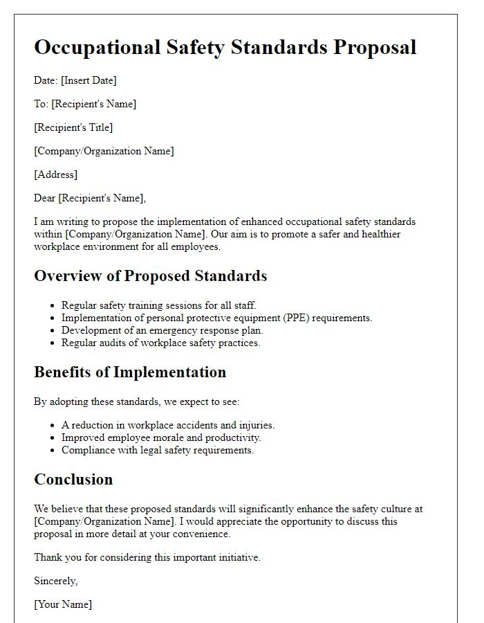 Letter template of occupational safety standards proposal