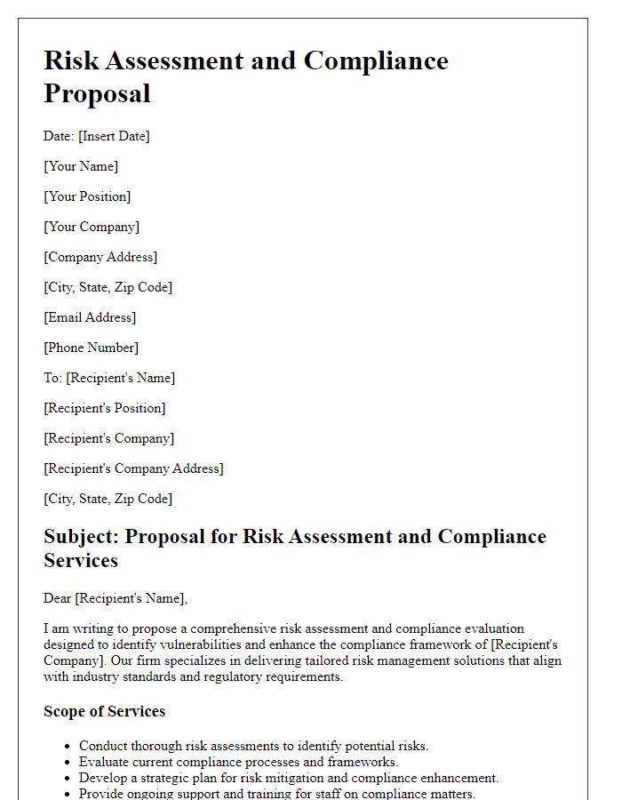 Letter template of risk assessment and compliance proposal