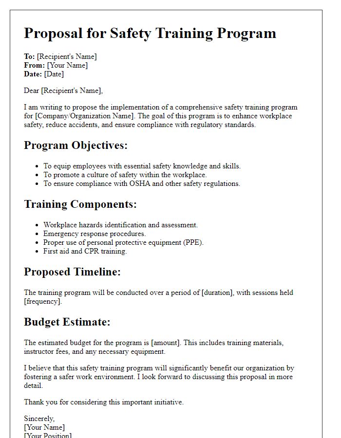 Letter template of safety training program proposal