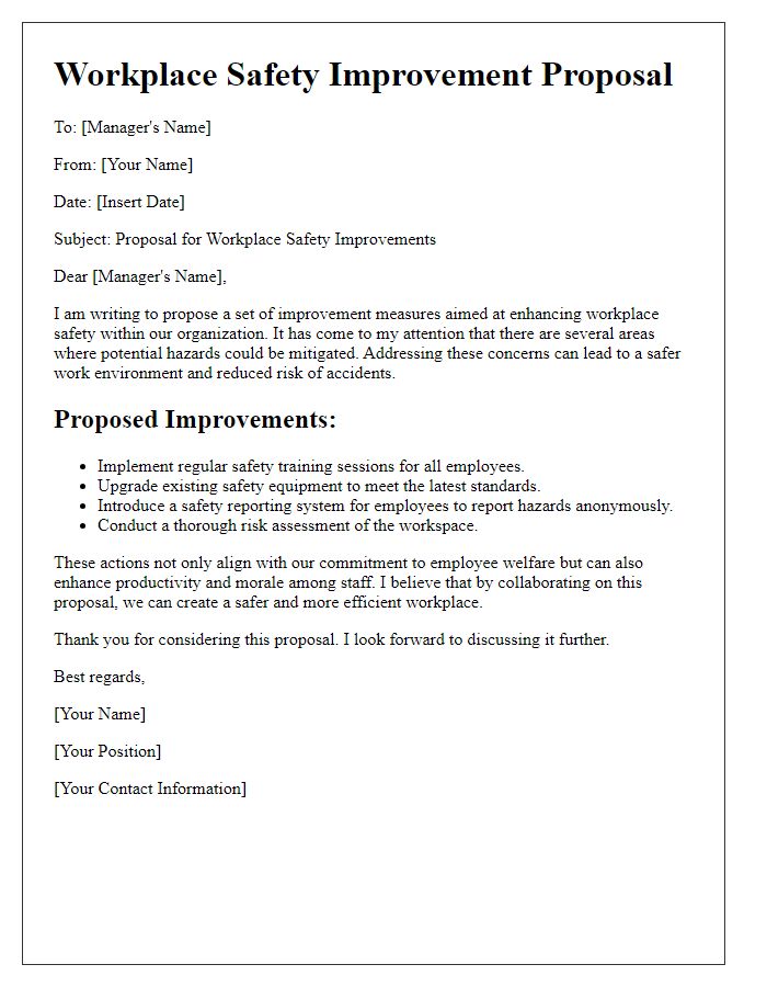 Letter template of workplace safety improvement proposal