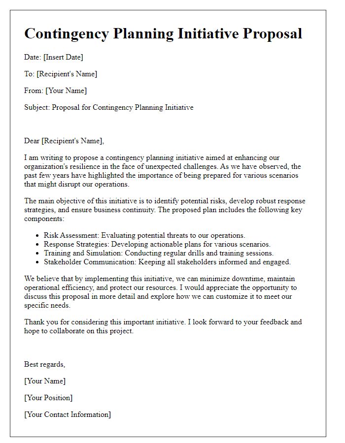 Letter template of contingency planning initiative proposal