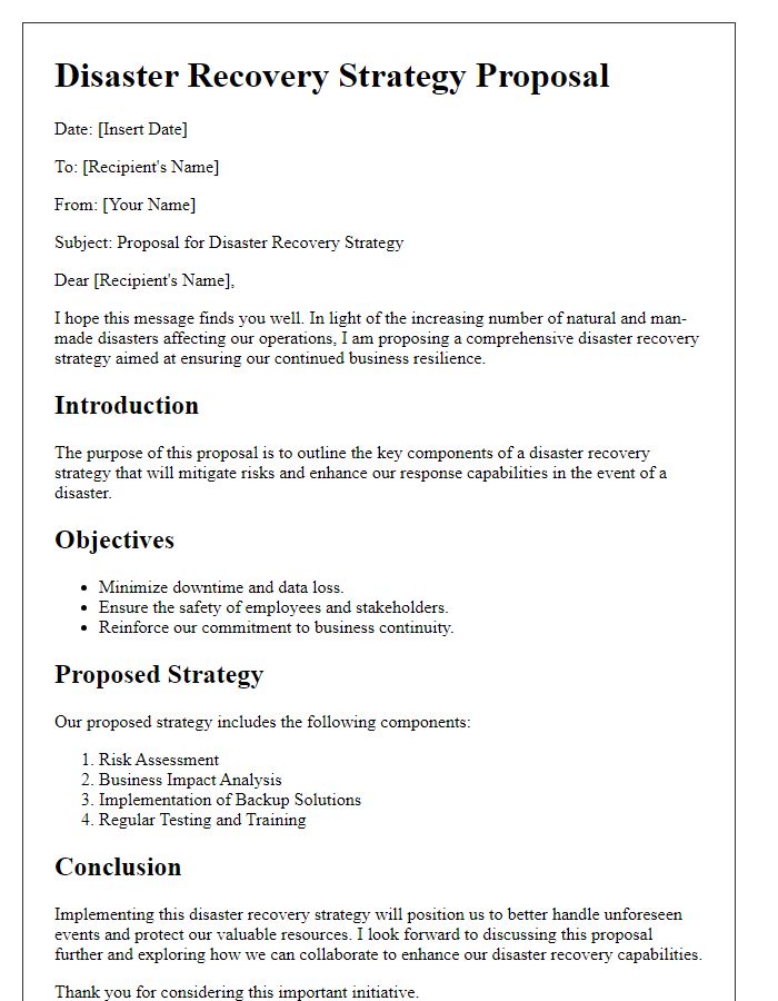 Letter template of disaster recovery strategy proposal