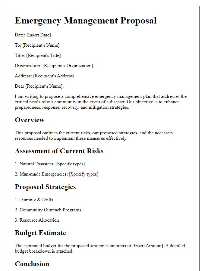 Letter template of emergency management proposal