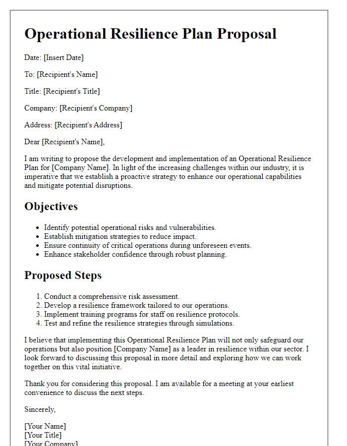 Letter template of operational resilience plan proposal