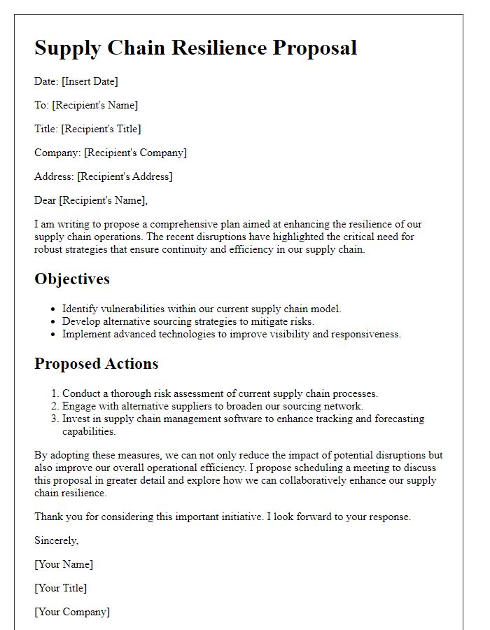 Letter template of supply chain resilience proposal