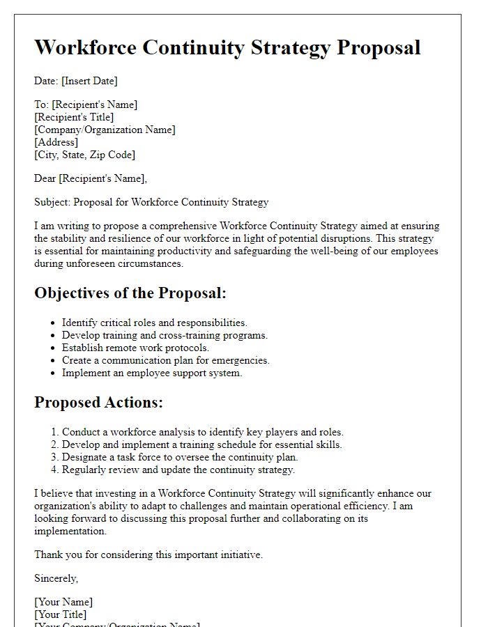 Letter template of workforce continuity strategy proposal